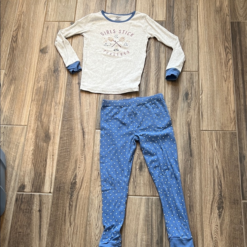 Carter's Cream and Blue Pajama Set- “Girls Stick Together “ size 8